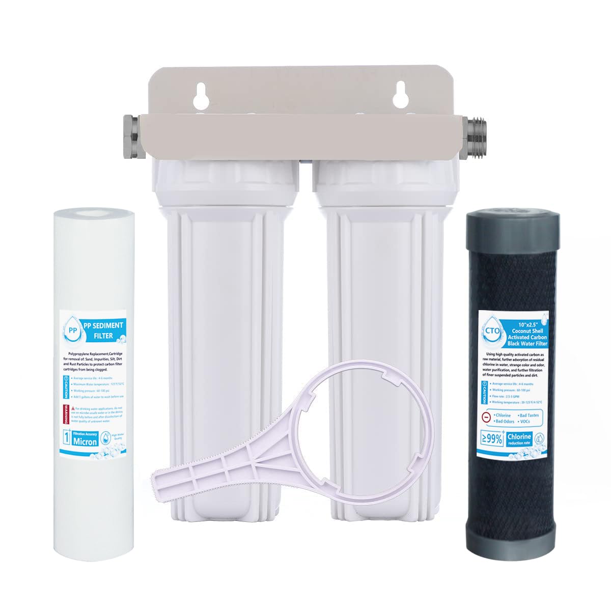 Nasibey External RV Dual Water Filter System for Reducing Sediment, Dirt, Sand, Rust, Scale Particles & Chlorine Taste | 3/4'' G